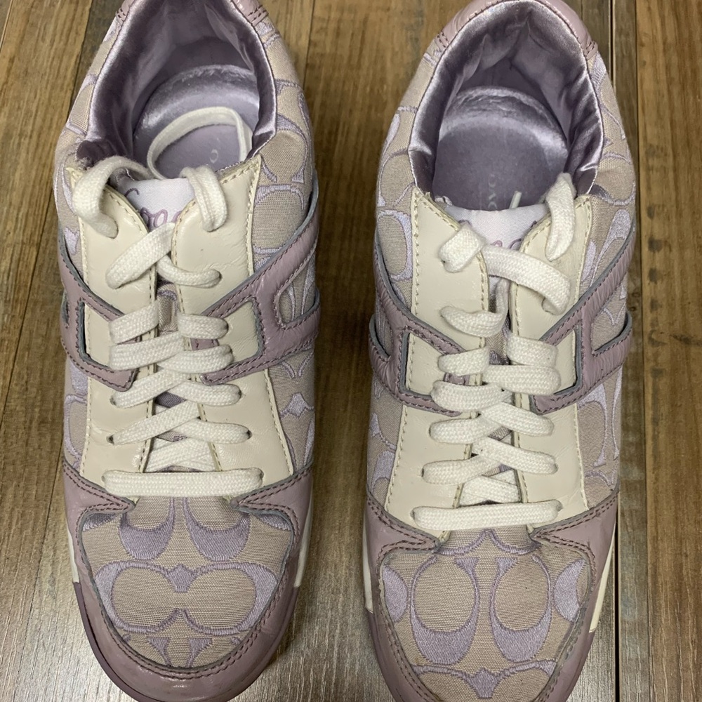 Coach Sneakers Women 8M Plum Nova Signature Lace Up Casual Shoes Canvas